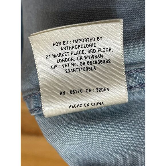 9-H15 STCL Anthropologie Women's 6 Blue Button-Up Chambray Shirt Postmark Boho - Picture 5 of 10
